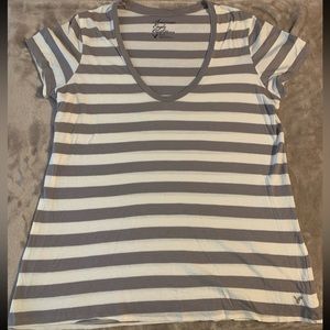 American Eagle Grey and White Striped Tee